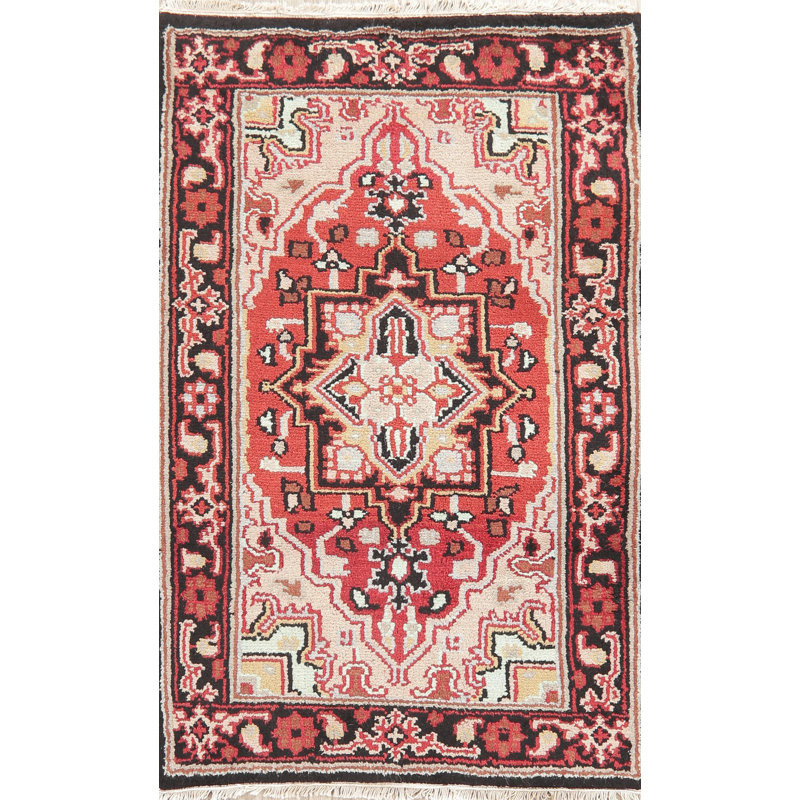 Tapis indien rouge à motif géométrique 3x5