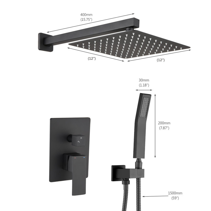 Wall Mounted 12 - Inch Matte Black Brass Shower System With Adjustable Head, Single Lever, And Construction Combination Lever Handle, Water Flow, Modern Design