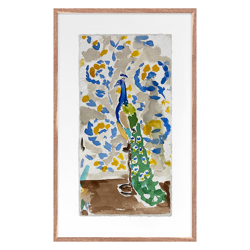 Blue Peacock Print by Dana Gibson, Walnut, 40" H x 25" W x 1.5" D