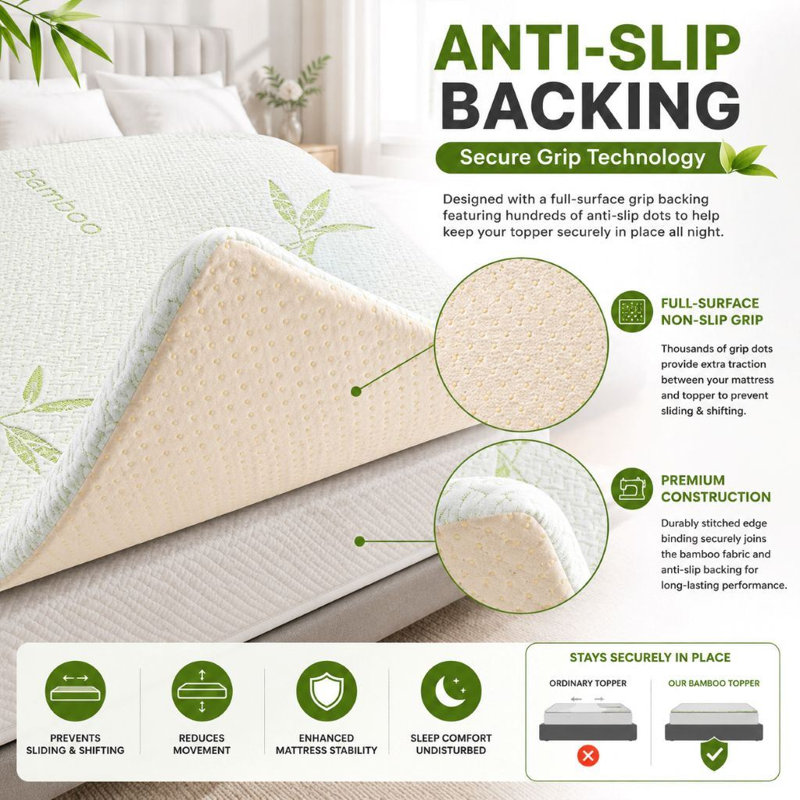 2cm Bamboo Memory Foam Mattress Topper, White, King