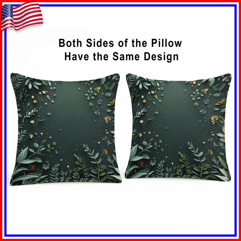 Coussin décoratif feuillage, coussins double face floraux, 14 X 14 pouces