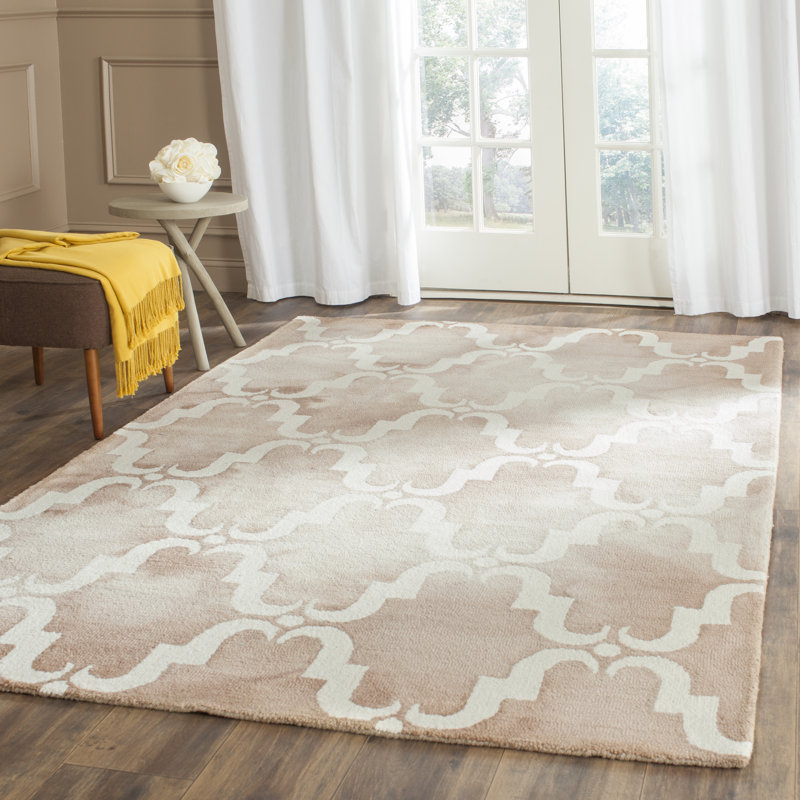 Berman Hand Tufted Wool/Cotton Geometric Rug in Beige/Ivory, Rectangle 5' x 8'