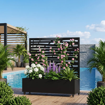 Metal Planter Box with Trellis with Wheels
