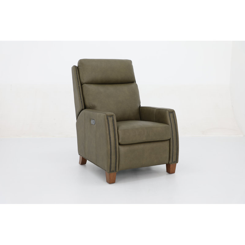 Nygaard 31.1" Wide Genuine Leather Power Wing Chair Recliner, Green