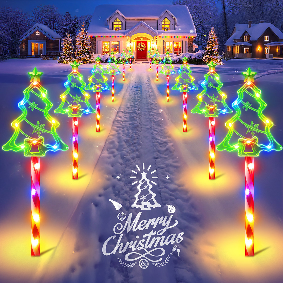 The Holiday Aisle® Outdoor Christmas Decorations Lights, 10 In 1 Candy ...