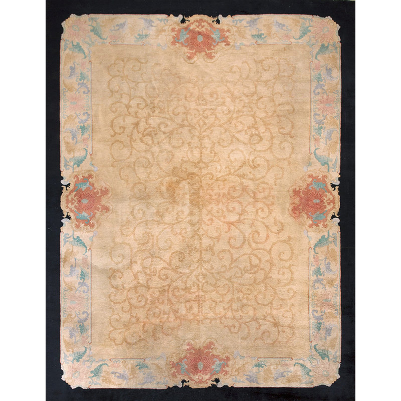 Cream Color Classic Antique Chinese Art Deco Design Area Rug