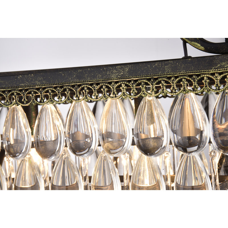 Luminaire suspendu à 4 lumières pour îlot de cuisine avec accents en cristal Aliette, Bronze antique