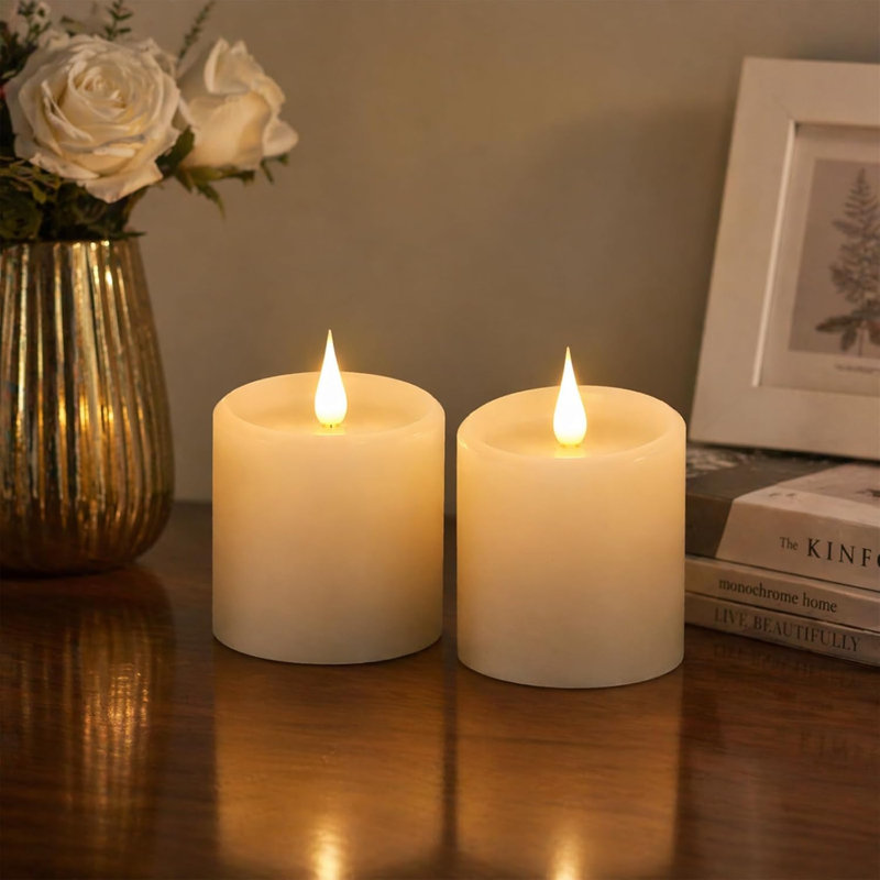 Bougies piliers DEL sans flamme à effet flamme 3D, bougies en cire véritable à piles avec minuterie à distance pour la décoration de mariage, de maison et de fêtes