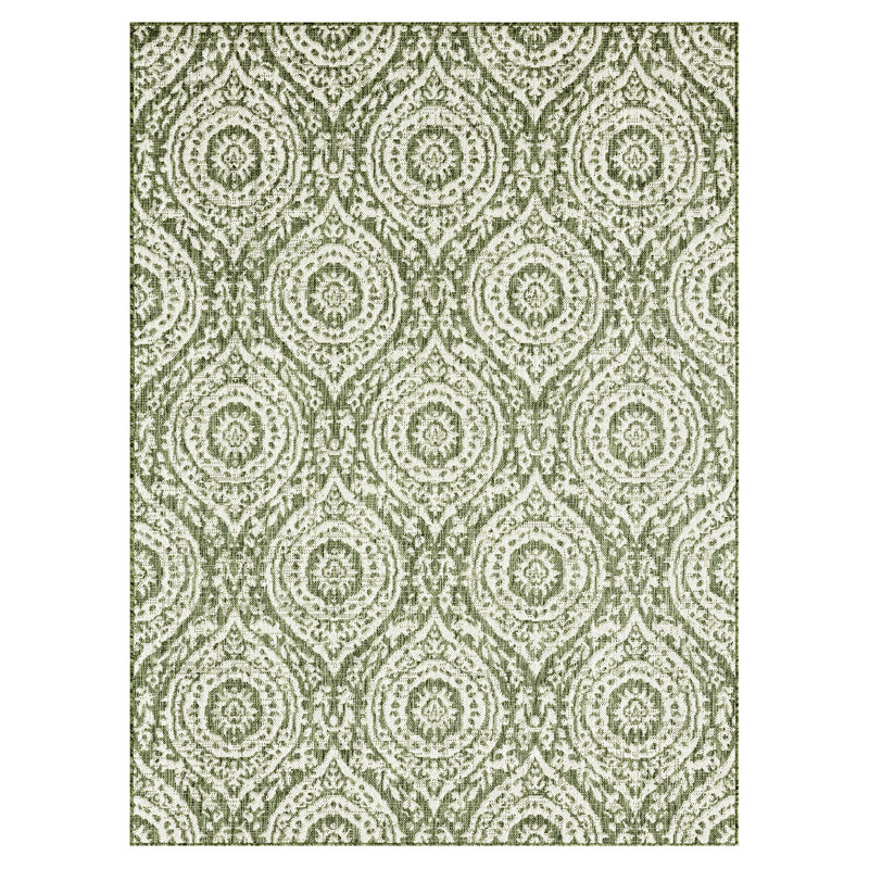 Tapis d'intérieur / extérieur à motif damassé marocain Nicole Miller, Rectangle 7 pi 9 po x 10 pi 2 po