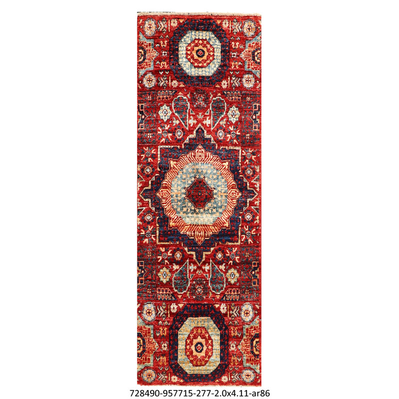 Tapis oriental rouge / bleu marine en laine noué à la main Aryana