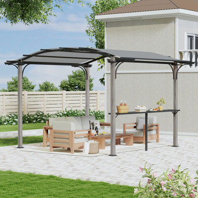 Pergola d'extérieur en aluminium 10 pi x 13 pi avec auvent légèrement arqué et petit bar