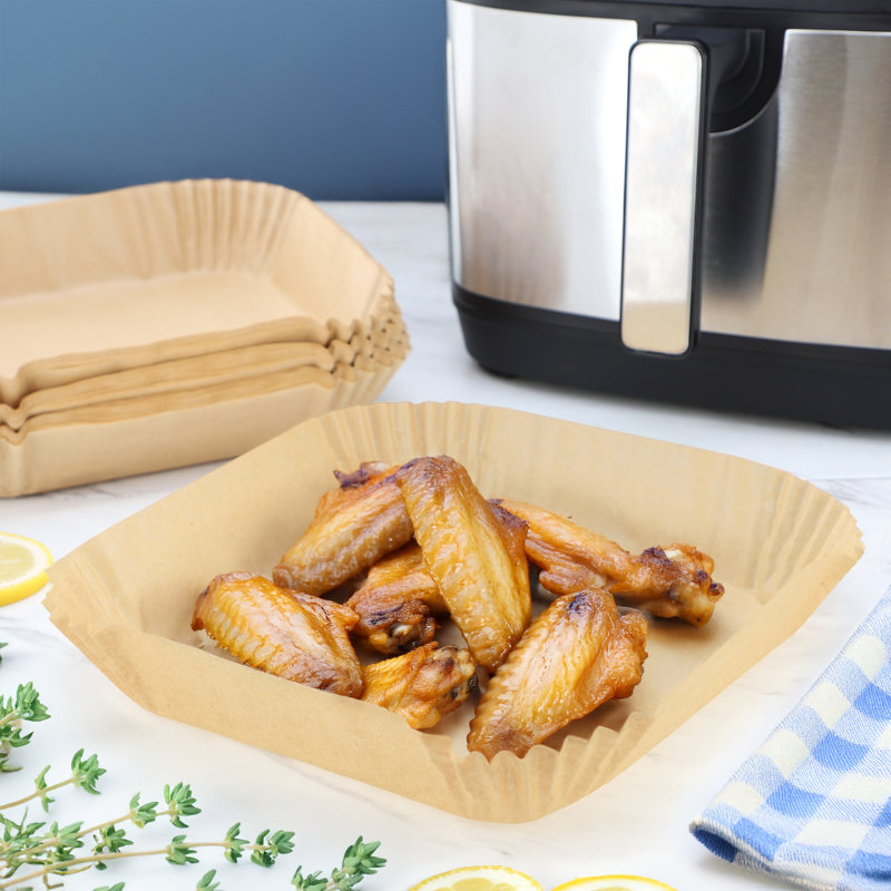 MegaChef 125 Piece 8 Inch 5-8 Quart Square Air Fry Parchment Paper Liners