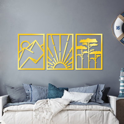 Elegant Decorative Metal Wall Accessory (3 Pieces), Gold Finish, 22.0 x 16.5 inches | Durable Metal Body, Thickness: 0.06 inches | Perfect for Living Room, Office, or Gallery Wall Decor, Stylish and Contemporary Design