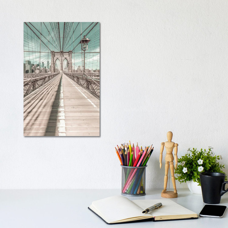 New York City Brooklyn Bridge | Urban Vintage Style by Melanie Viola - Wrapped Canvas Print, 20.32 cm H x 30.48 cm W