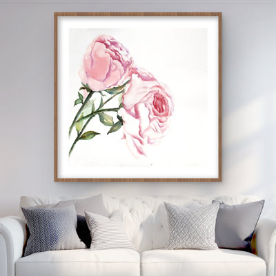 Watercolor Pink Roses - reproduction encadrée romantique pour la maison