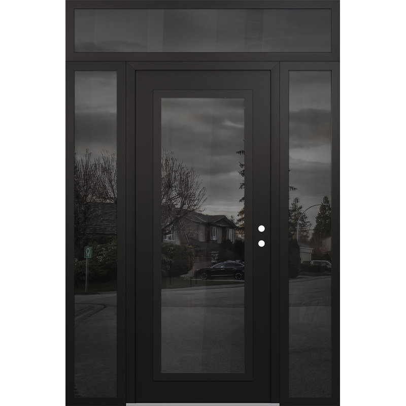 Panneau d'entrée en acier noir avec panneaux latéraux et porte avant pré-montée, Gauche, Miroitant, L 65,06 po x H 95,69 po 