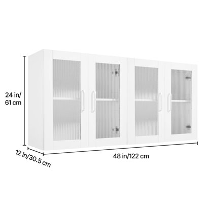 Armoire murale pour buanderie, armoire murale à 2 niveaux avec tablette réglable, rangement pour armoire avec 4 portes, pour la cuisine, la salle de bain, la buanderie, chacune P 12 x 24 x 24 po (P x l x H), blanc