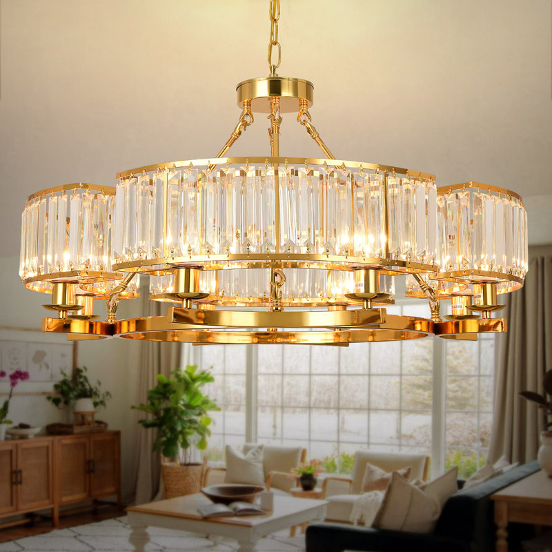 Cisa 8 - Light Dimmable Wagon Wheel Chandelier, Gold