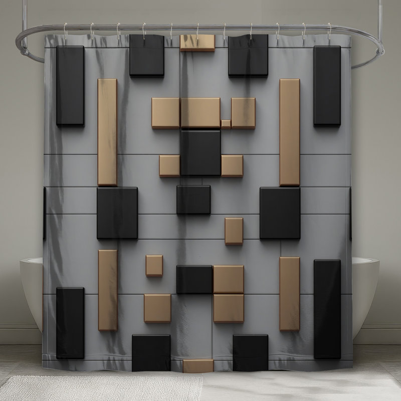 Black Bronze Rectangles Shower Curtains Extra Long, 70in W x 84in H