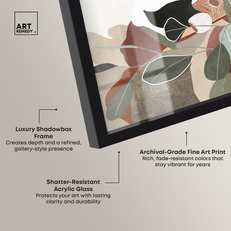 «Neutral Leaves Palm Leaf» par Art Remedy, 13" H x 13" W, Noir