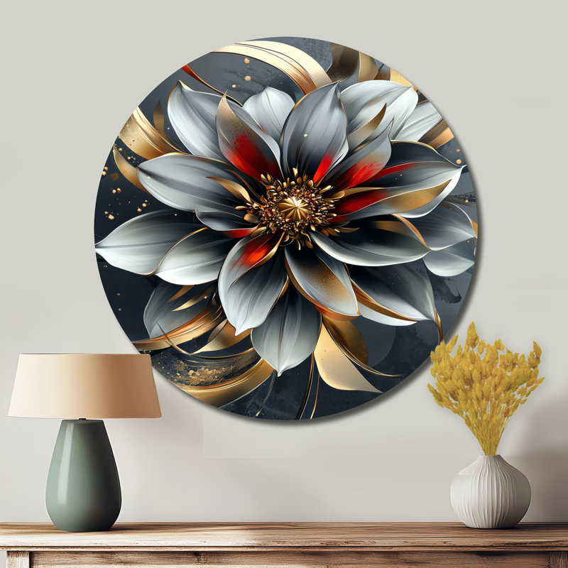 Brookleigh - art mural rond en métal Dahlia pour le salon, H 16 po x l 16 po