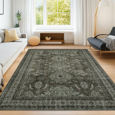 Tapis oriental lavable à la machine avec envers en caoutchouc antidérapant pour le salon, la salle à manger, la chambre à coucher, le bureau et la salle de jeux