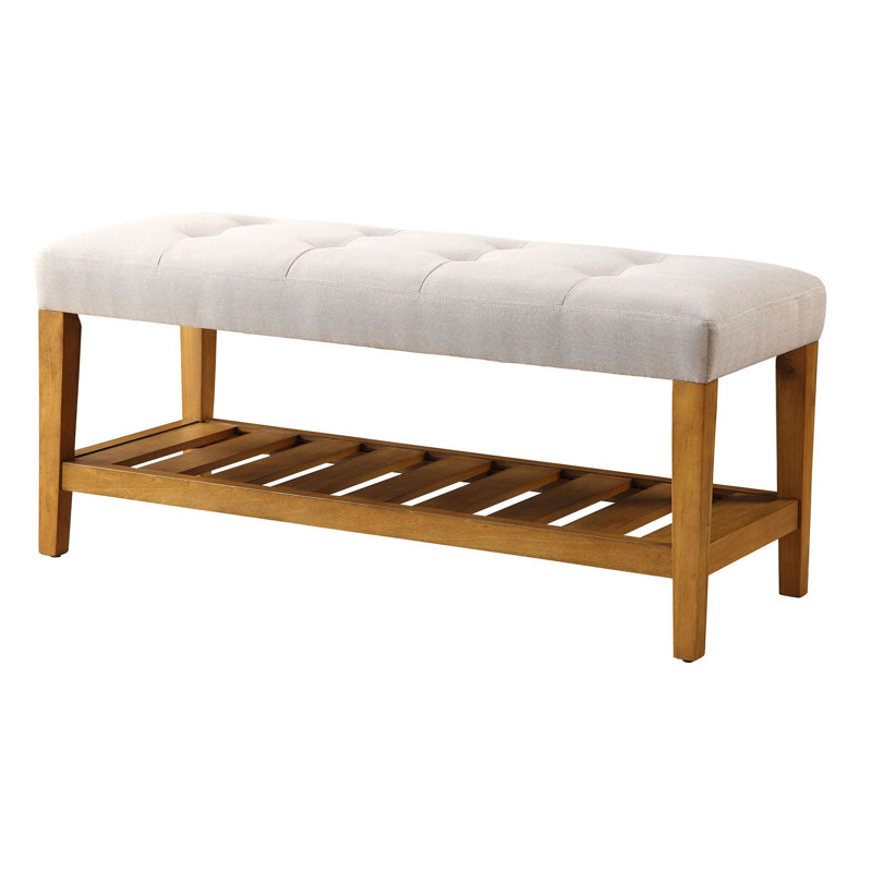 Banc gris moderne avec siège et tablettes en chêne