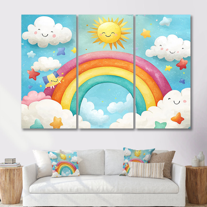 Rainbow Bright II - ensemble de reproduction d'art mural pour chambre de bébé, H 28 po x l 36 po x P 1 po, Toile tendue