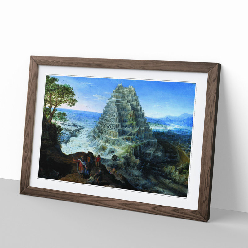 Babel by Pieter Bruegel the Elder - Picture Frame Painting, Walnut Framed, 27cm H x 36cm W x 2cm D
