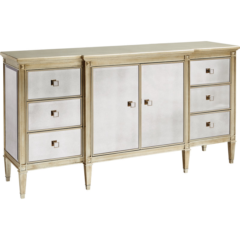 Antique Mirror Metal 74'' W 6 - Drawer Dresser