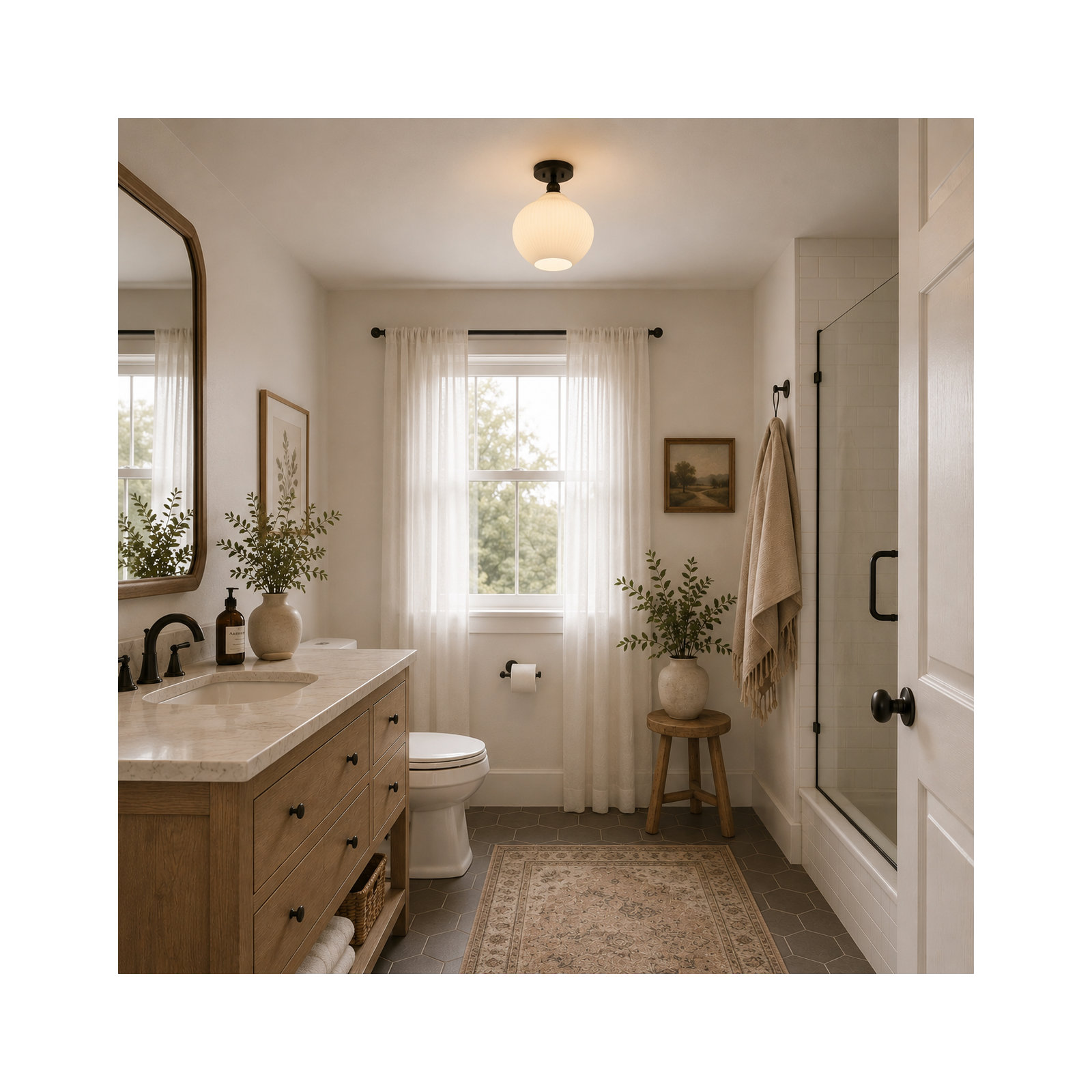 1- Light Dimmable Silver Semi Flush Mount, Matte Black