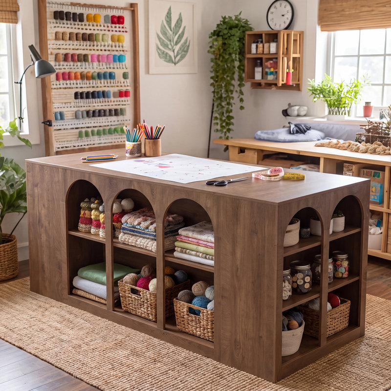 78.7" Large Craft Table with Storage Compartments