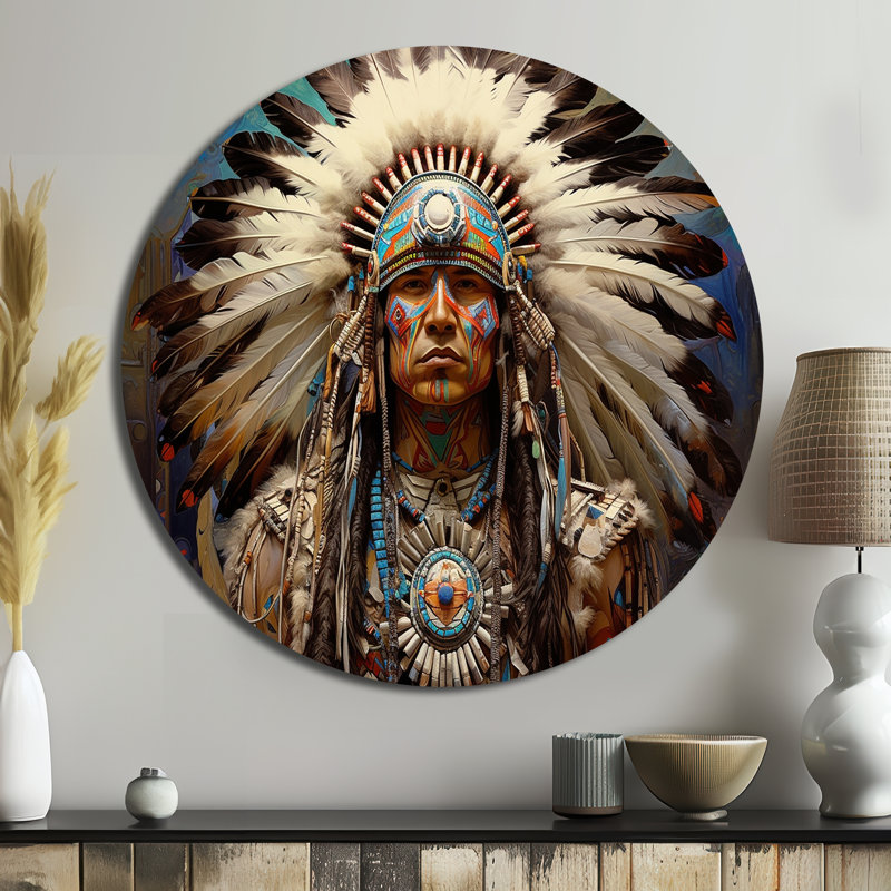 «Native Honour Traditional Warrior I - People», art en métal rond, H 16 po x l 16 po