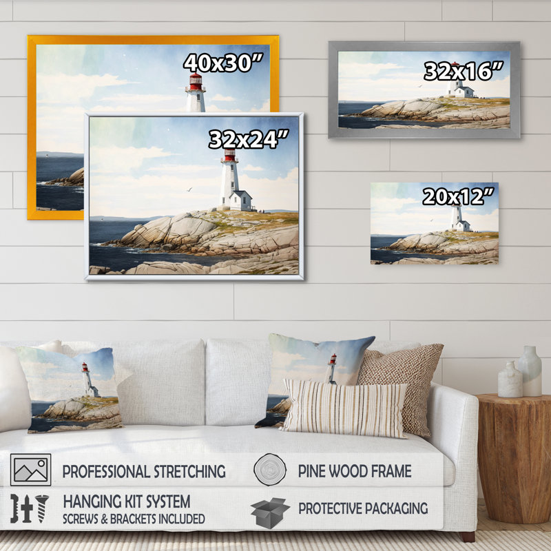Phare de l'océan - reproduction sur toile, L 20 po x H 12 po, Toile tendue