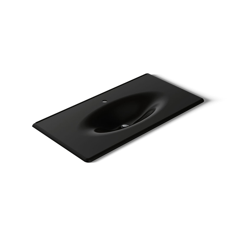 Fer / Impressions 43 "Fonte One-Piece surface et lavabo intégré avec un seul trou pour robinet, Noir noir, Single