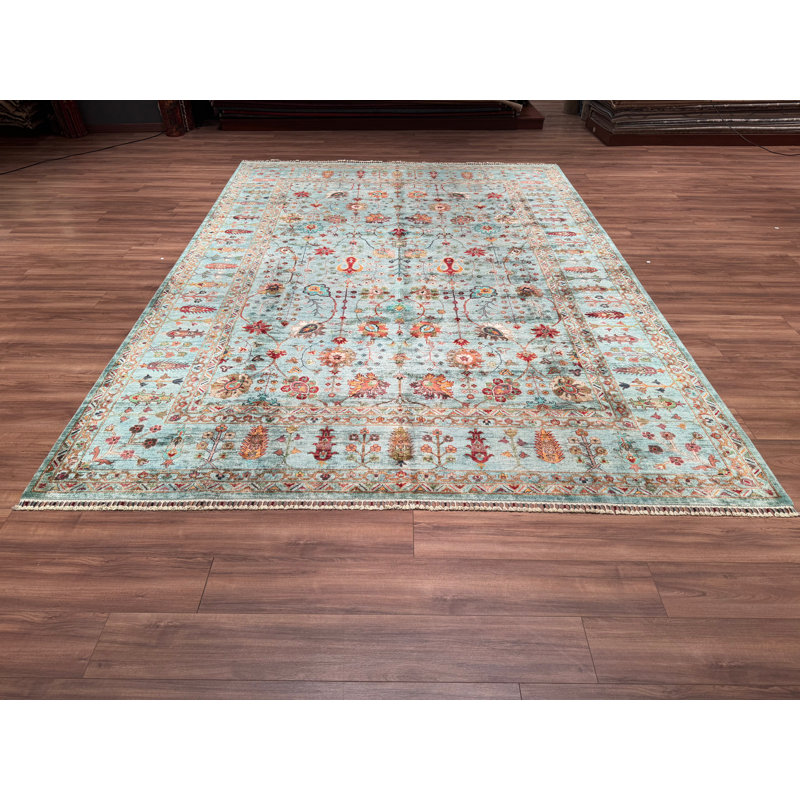 Tapis bleu sarcelle en laine et coton Original