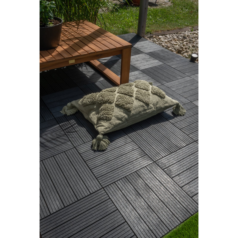 COSMO-DECKING-TILES 30cm L x 30cm W Composite Interlocking Deck Tile, Dark Grey