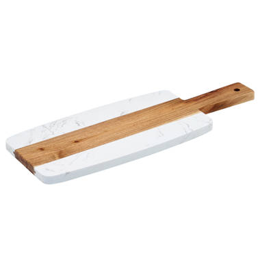 15 Inch Deluxe White Marble and Solid Acacia Wood Serving Tray