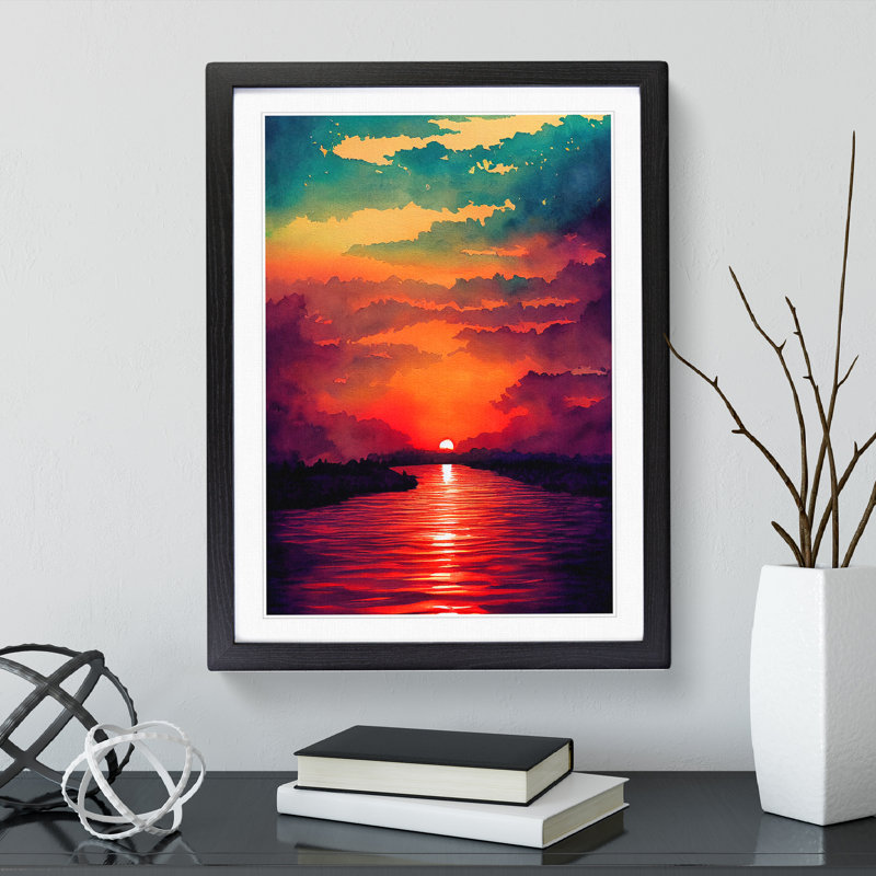 Sunset Lake No.6 - Single Picture Frame Painting, Black, 64cm H x 46cm W x 2cm D