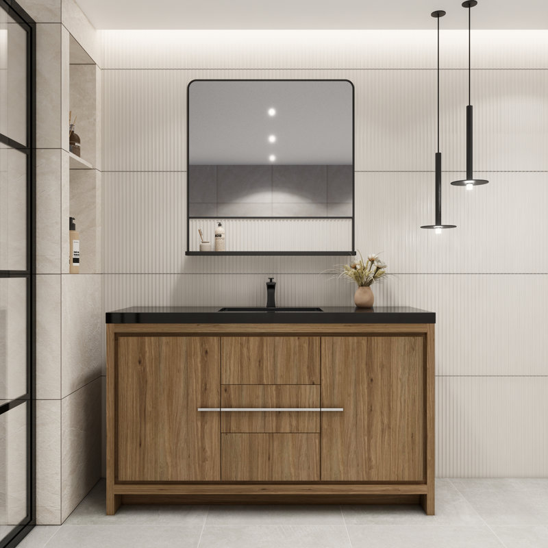 Raghida 58.82'' Single Bathroom Vanity with Plastic Top, Natural Oak