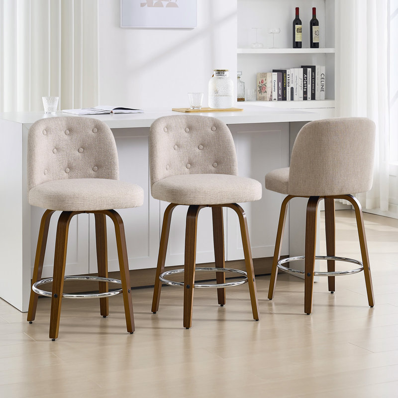 Swivel Upholstered Counter & Bar Stool, Counter Stool (26" Seat Height), 3, Beige