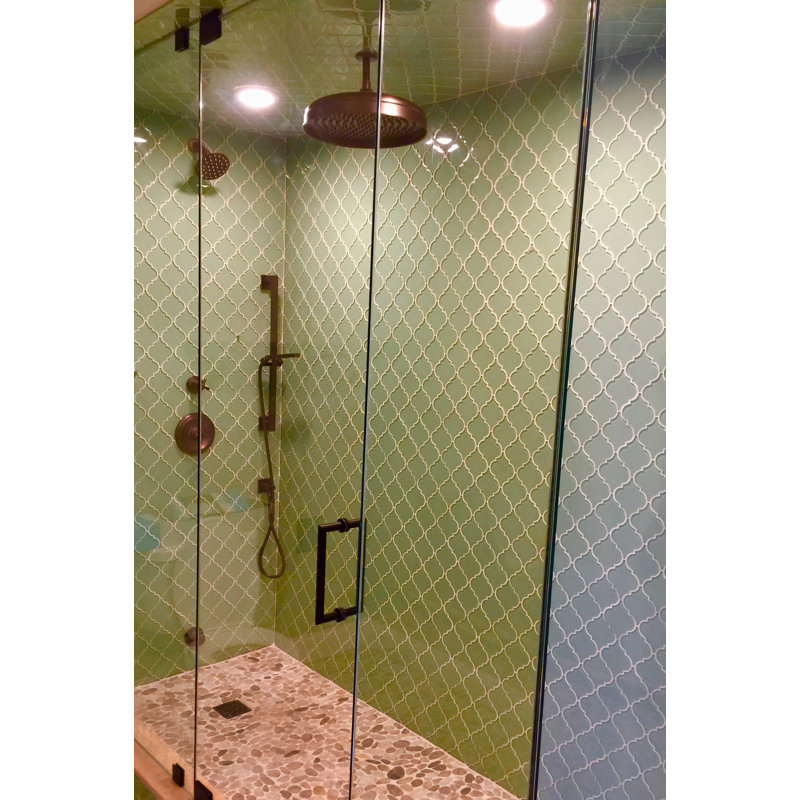 Xenon Arabesque 3" x 3" Glass Mosaic Tile in Surf – Finish for Backsplashes and Walls - 0.9 Sq Ft