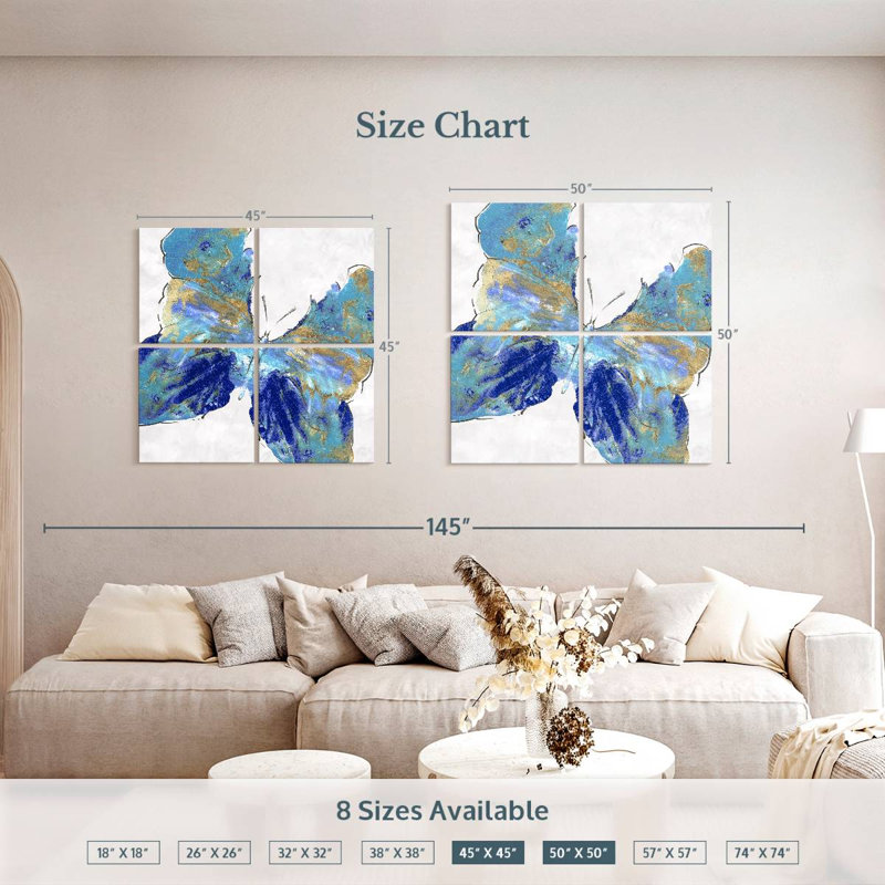 Brampt Blue Butterfly Gold Streaks, 50" H x 50" W