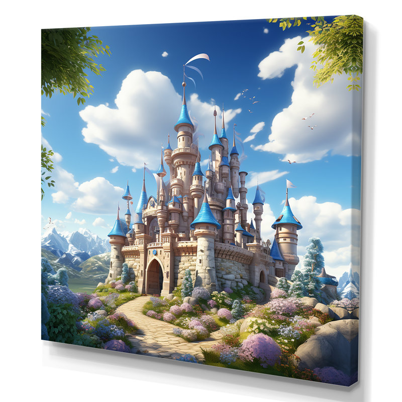Princesse, château magique, rêves III, art mural, H 30 po x l 30 po x P 1,5 po, Toile tendue