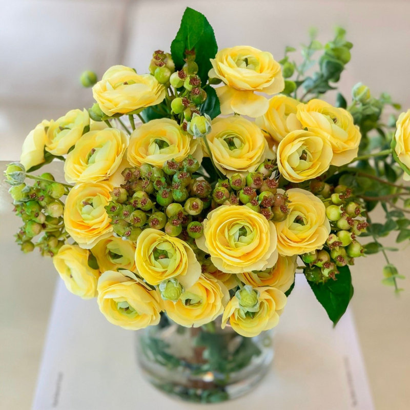 Yellow Artificial Ranunculus Stems - Real Touch Faux Yellow Ranunculus Flowers For Décor