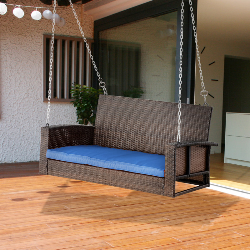 Banc de balançoire en osier pour 2 personnes avec coussins de jardin, Bleu