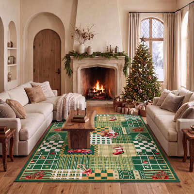 Tapis en patchwork traditionnel de Noël de style ferme, tapis vintage lavable et antidérapant pour les fêtes