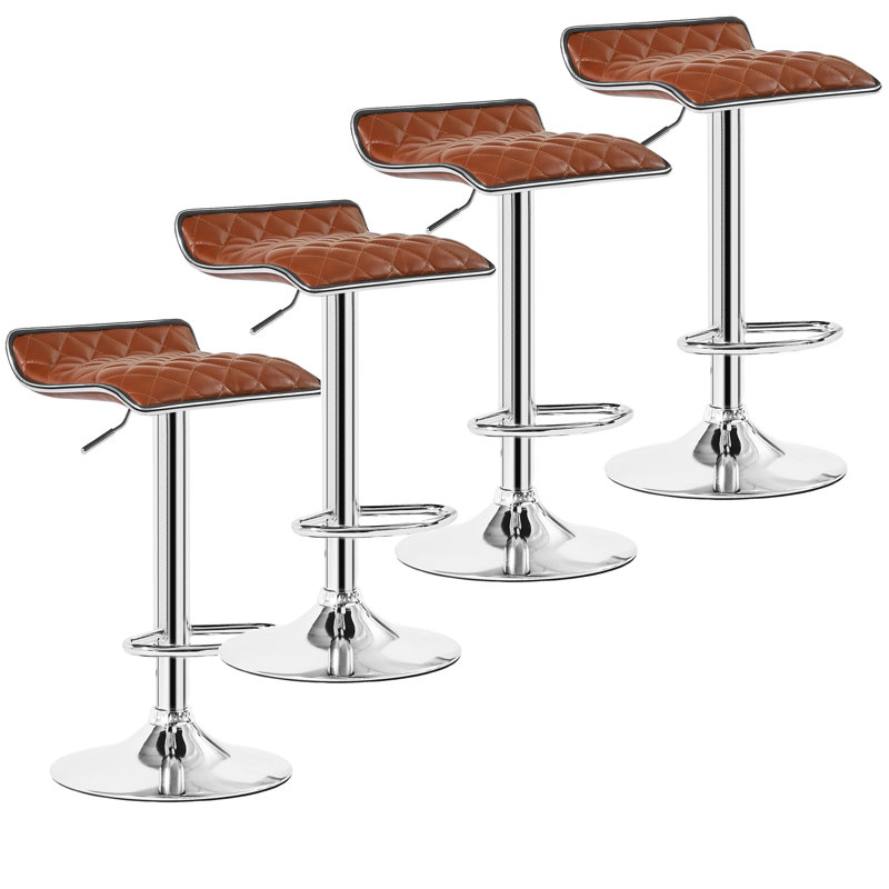  Ensemble de 4 tabourets de bar Aryelle, tabourets de bar à hauteur réglable, tabourets de bar avec coussin en cuir et base ronde en métal, chaises à hauteur de bar pour îlot de cuisine, brun