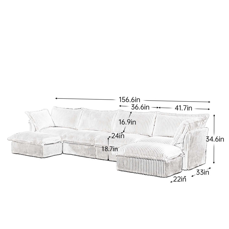 U Shape Sectional Wide And Deep Seat Sofa Couch, 4 Seater Sofa,Cloud Couch For Living Room, Apartment, Fabric, Black Chenille