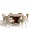 Ensemble de salle à manger rond 7 pièces avec table en placage de bois et chaises à oreilles en chenille-2124453911